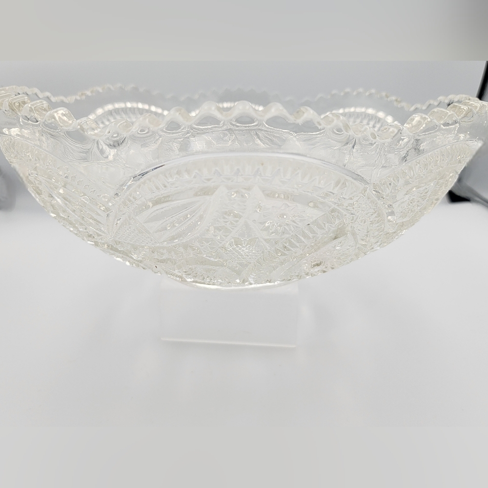Vintage American Brilliant Cut Glass Bowl, Sawtooth Rim 10" Round